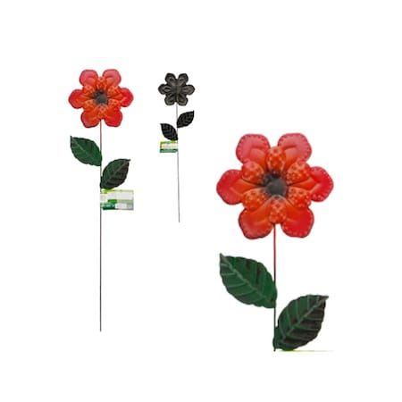 7 X 236 In Garden Metal Stake With Leaves Red Flower